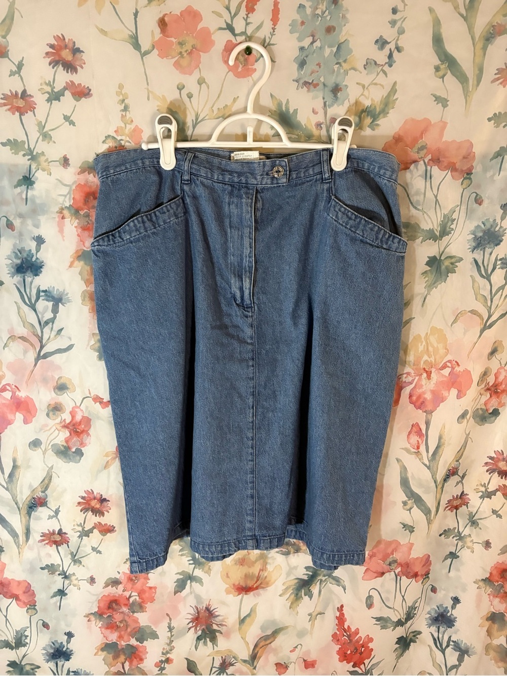 Vintage Classic Blue Denim Skirt with Front Pleat
